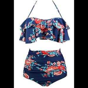 High waisted Women’s floral retro bikini set